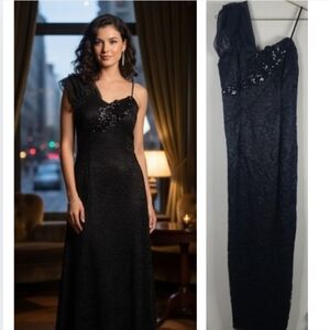 Vintage Loralie 80s Beaded Black Lace Whimsygoth Column Maxi Dress 12